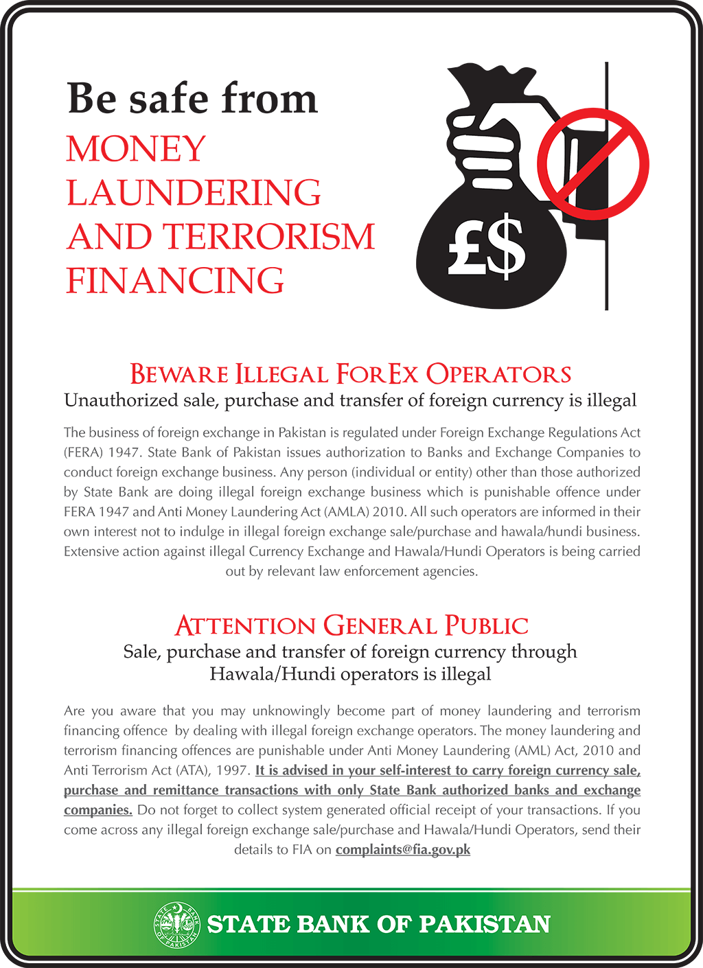 Money Laundering & Terrorism Financing notice